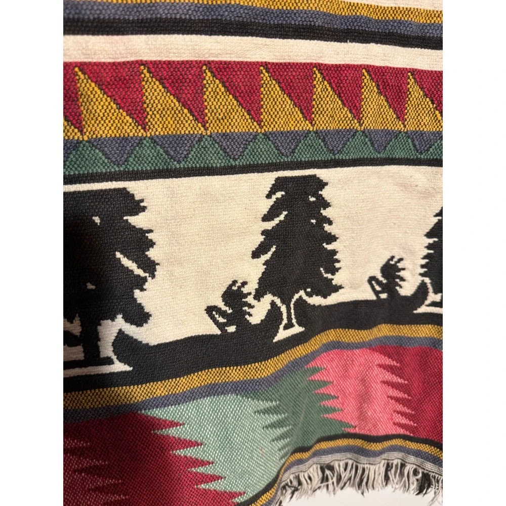 Vintage Aztec Southwestern‎ Tapestry Blanket Rug Pine Tree Lodge Afghan 42x26